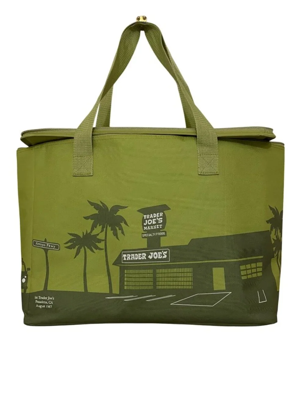 Trader Joe's Large Olive Green Insulated Reusable  8-Gallon Tote Cooler Bag with